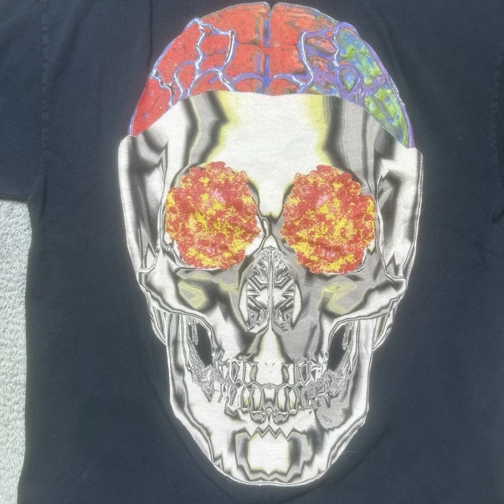 Travis Scott Tour Shirt Men's L Black Birds Eye View 17 Hip Hop Astroworld Skull